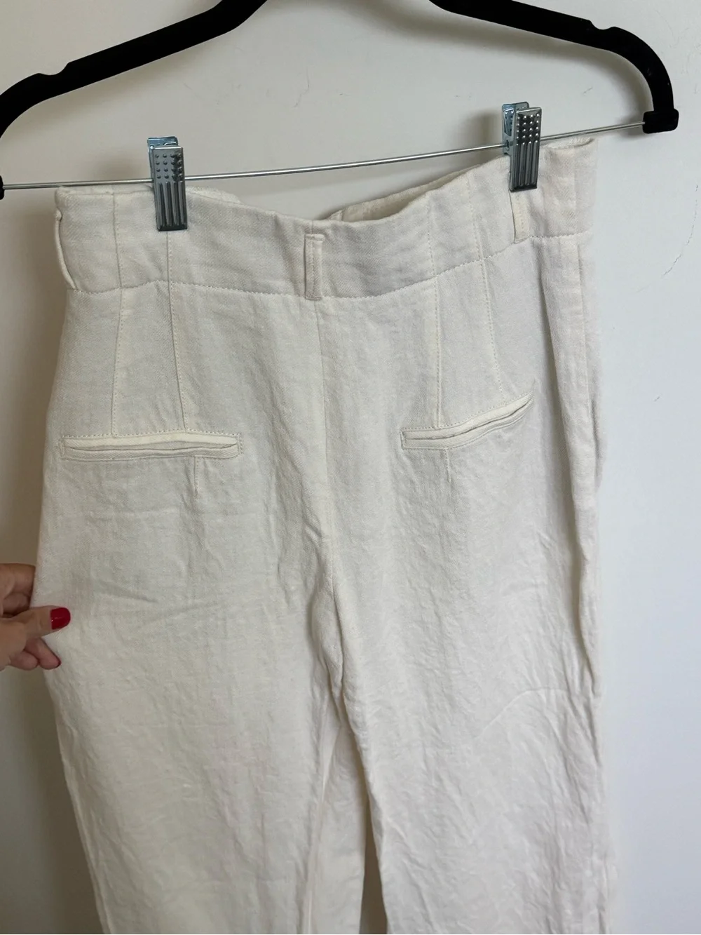 Zara Cream High-Waist Wide-Leg Linen Trousers